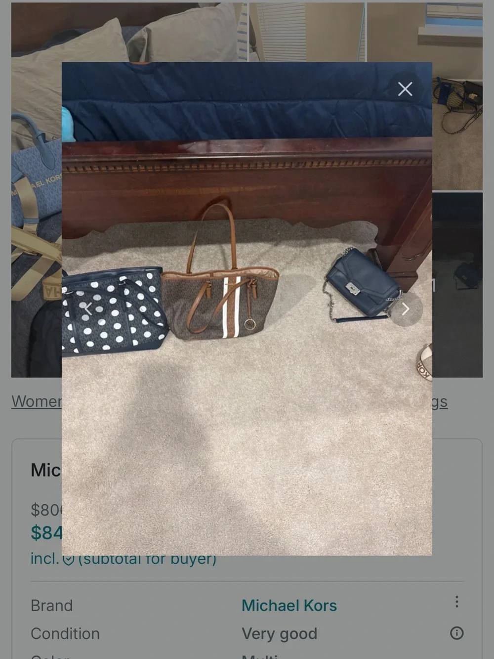 Michael Kors Navy Logo Satchel with Brown Trim all bags included